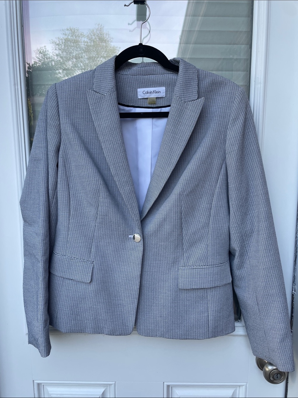 Calvin Klein Gray Houndstooth Single-Button Blazer